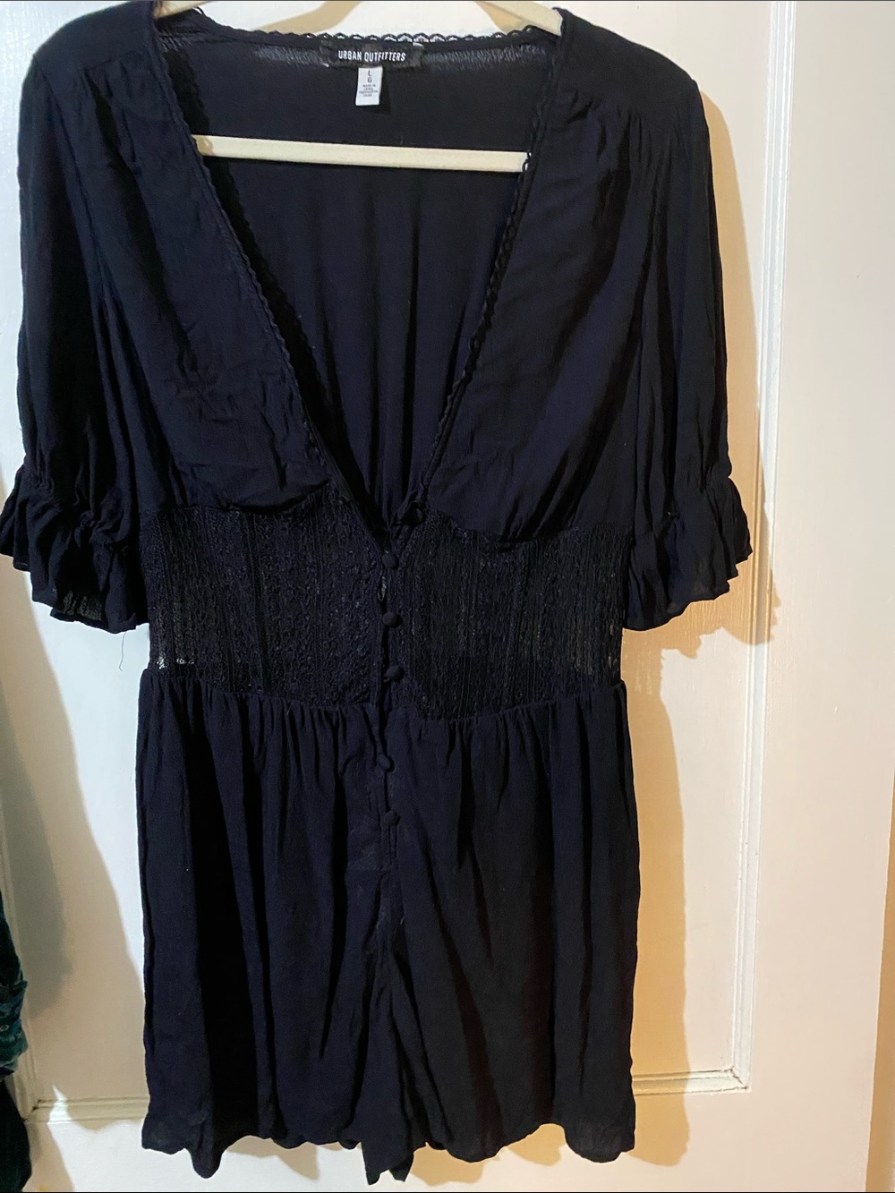 Urban Outfitters Black V-Neck Short Sleeve Romper